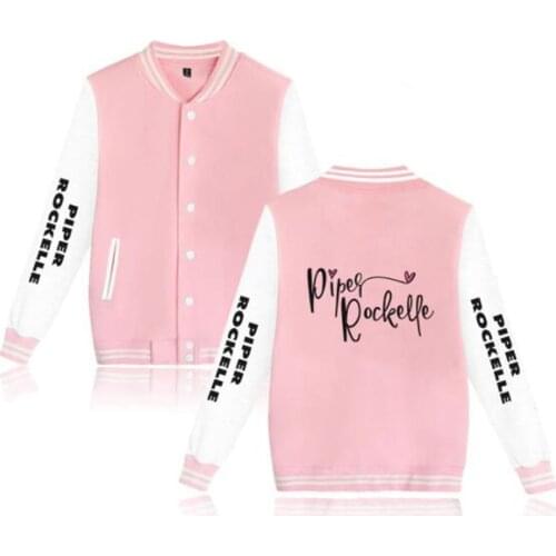 Piper Rockelle Merch Baseball Uniform Fleece Jacket Women Men Streetwear Hip Hop Long Sleeve Pink Hoodie Sweatshirts Streetwear