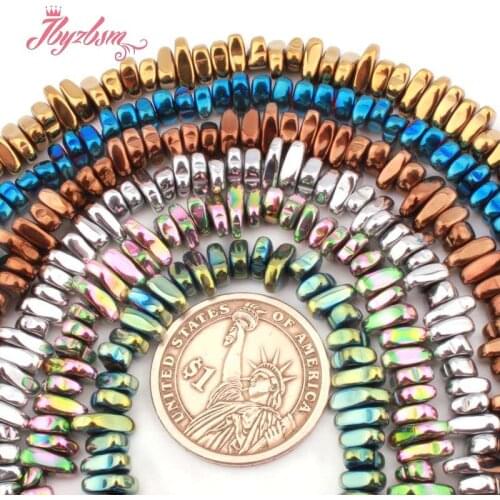 4-6mm Irregular Freefrom Stick Plated Hematite Stone Heishi Spacer Beads For Women Necklace Bracelet Earrings Jewelry Making 15"