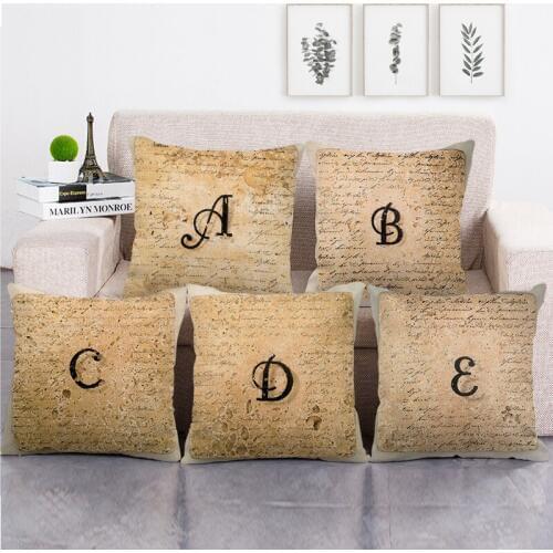 Living room decoration cushion cover retro alphabet pillowcase linen pillowcase sofa cushion decorative pillows letter cushion