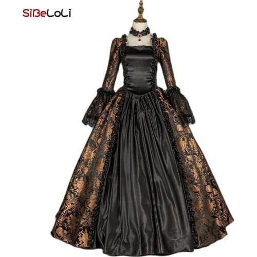 Renaissance Colonial Antique Floral Printed Brocade Gothic Victorian Dress Reenactment Theater Clothing Halloween Party Clothing