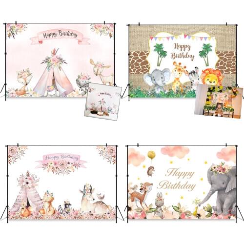 Woodland safari animal Backdrop Flower Elephent Newborm Baby Shower Party Banner Teepee Fox Woodland Background Photography