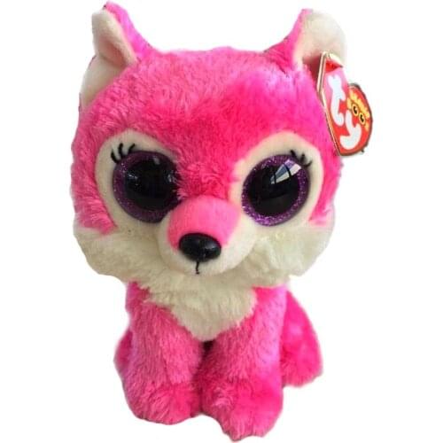 Ty Big Glitter Eyes Stuffed Peas Plush Animal Soft Beanie Pink Wolf Collection Doll Boy Girl Birthday Christmas Gift 15cm