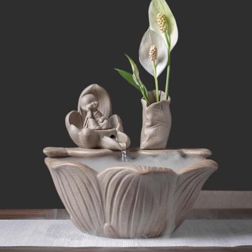 Chinese Zen Ceramic Indoor Water Fountains Office Desktop Fountain Lucky Feng Shui Home Decor Accessories Waterscape Fish Tank