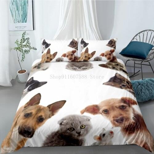 Cat Dogs Duvet Cute Quilt Cover Set Pet Design Comforter Bed Linen With Pillowcase King Queen Simple 3D Animal Bedding Sets