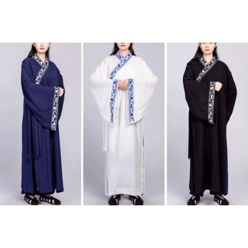 Unisex top quality linen wudang wide-sleeve tai chi suits kung fu clothing shaolin monk taoist robe martial arts wushu uniforms