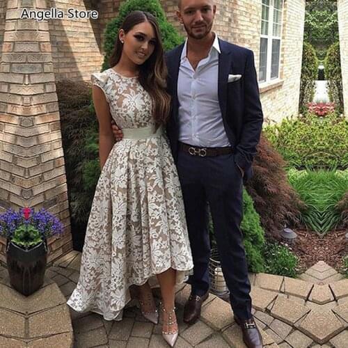 High Low Lace Prom Dress Short Front Long Back 2021 Nude Lining Sexy Formal Evening Gowns Special Occasion Dresses Custom Made