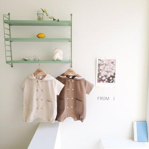 Baby Summer Creeping Clothing Navy Collar Double Breasted For Boys And Girls Newborn Toddler Cotton Clothes