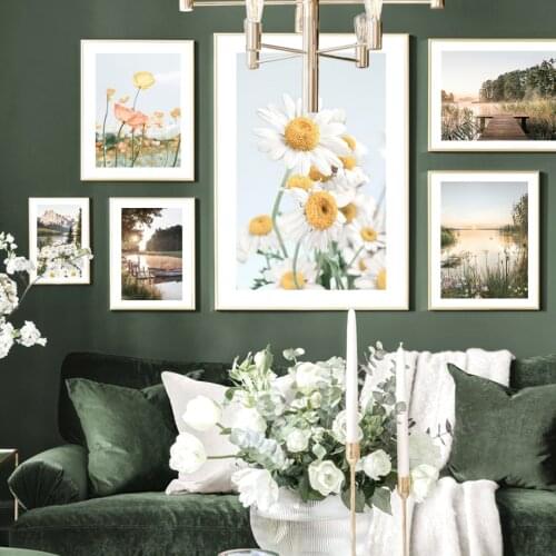 Daisy Poppy Flowers Sunrise Pier Summer Dawn Nordic Poster Wall Art Prints Canvas Painting Wall Pictures For Living Room Decor