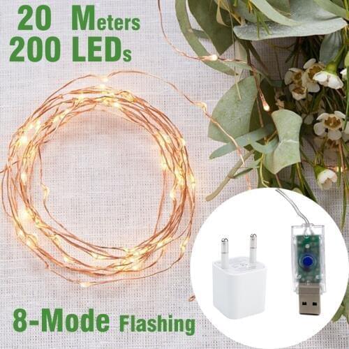 10M 20M USB Flashing LED String Lights Twinkle Fairy Lights 8 Mode Control for Christmas Holiday Wedding Party Bedroom Decor