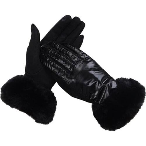 Women Faux Leather Glove Fashion Ruffle Style Patent Lather Gloves Female Outdoor Non-slip Driving Gloves For Autumn Warm