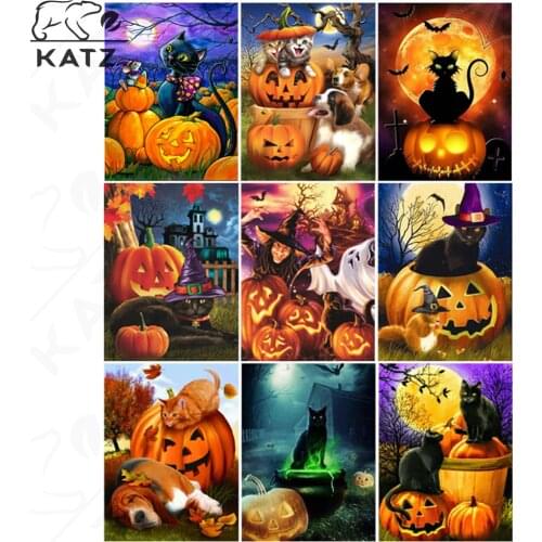 Halloween Diamond Painting Kits Black Cat Pumpkin Cross Stitch Rhinestone Diy Mosaic Painting Home Decoration Diamond Embroidery