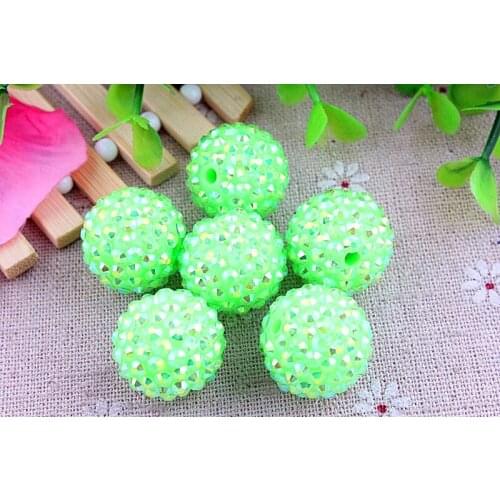 Neon Lime Green Ab Wholesales AAA Quality 20mm Chunky 100pcs/lot Resin Rhinestone Ball beads for Kids Girl Jewelry