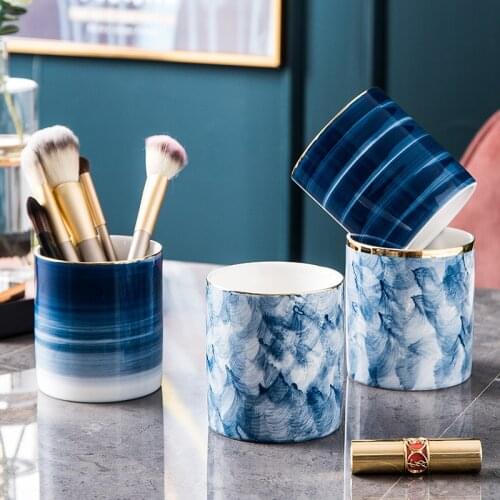 Nordic Style Storage Pen Holder Creative Ceramic Painted Make-up Brush Storage Box Office Desktop Decoration Container Organizer