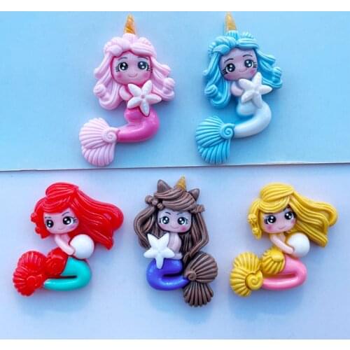 10 New Kawaii Cute Cartoon Unicorn Mermaid Series Resin Flat DIY Crafts Scrapbook Hair Bow Center Accessories Embellishment A31