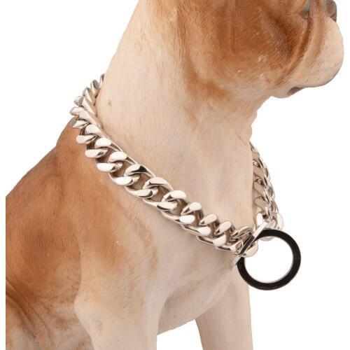 Tiasri Stainless Steel Dog Chain Collar Metal Training Type P Pet Collar Thickness Silver Color Dogs Necklace Stuff Pitbull 14mm