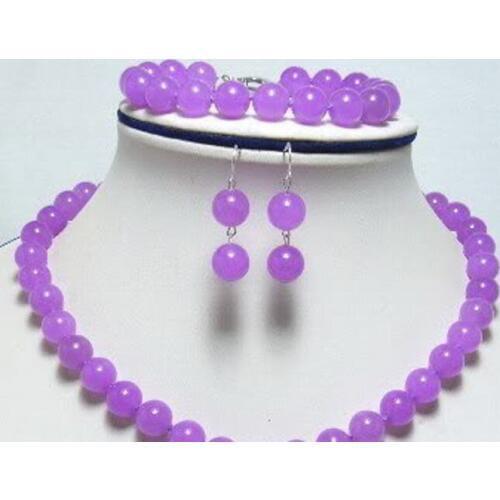 10mm Purple Chalcedony Stone Necklace Bracelet Earring Set Jewelry New Charming Women Hot sale high quality Wholesale and retail