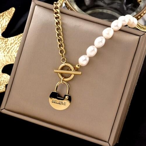 Stainless steel temperament gold lock necklace letter pendant advanced sense web celebrity ornaments cold wind collarbone choker