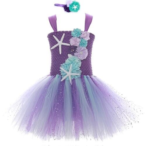 Purple Sea Star Princess Toddler Baby Girls Flower Kids Birthday Party Tutu Dresses with Headband