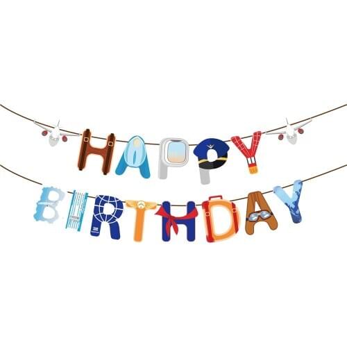 DIY Aircraft Kids Happy Birthday Banner Baby Shower Pilot Aviator Party Decorations Wall Hanging Bunting Birthday Party Favors