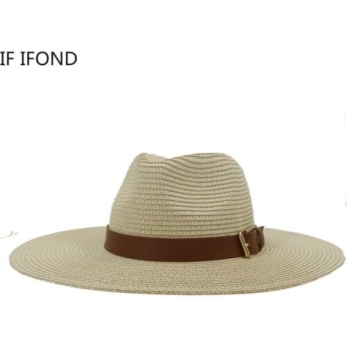 2021 Women Men Summer Big Brim Sun Straw Hat With Belt Buckle Casual Outdoor Beach travel Hats Breathable Panama Cap
