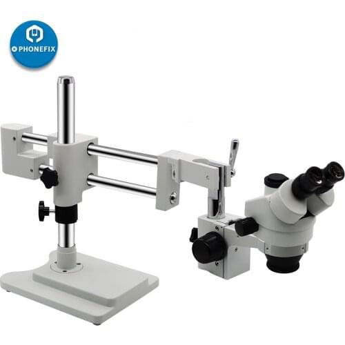 7X-45X Magnification Trinocular Stereo Soldering Microscope+Dual Boom Microscope Stand LED Ring Light Jewelry Repair Microscopio