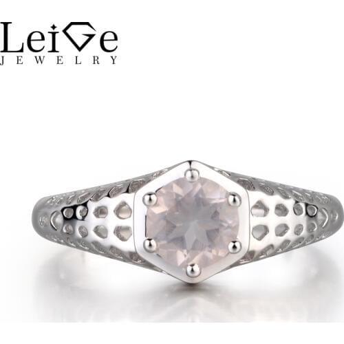 Leige Jewelry Natural Pink Quartz Gemstone Round Cut Prong Setting Wedding Rings For Woman 925 Sterling Silver