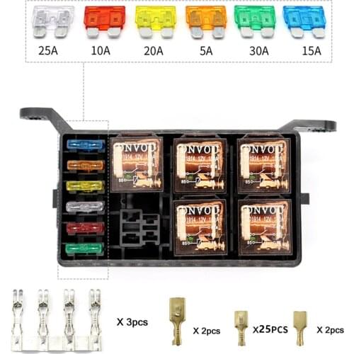 Universal 12V Car And Marine 6-way Relay 6-Slot ATO/ATC Blade Fuse Box Car Fuse Box Car Blade Circuit Box Suitable For Car Truck