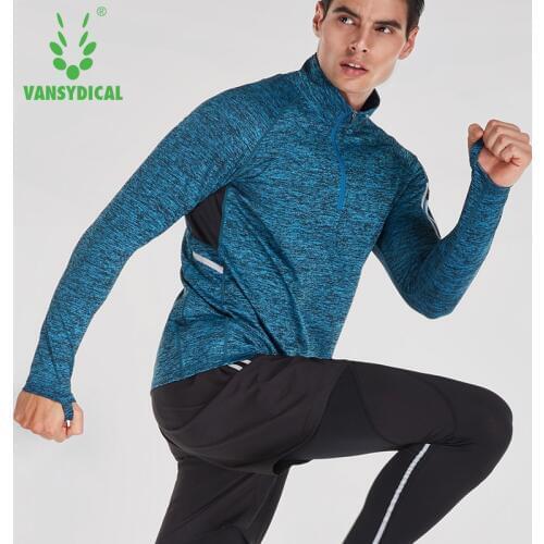 Vansydical Mens Long Sleeve Sports Jacket Running Tights Shirt Workout Gym Running Sports Jacket Pocket Shirt Training Clothing