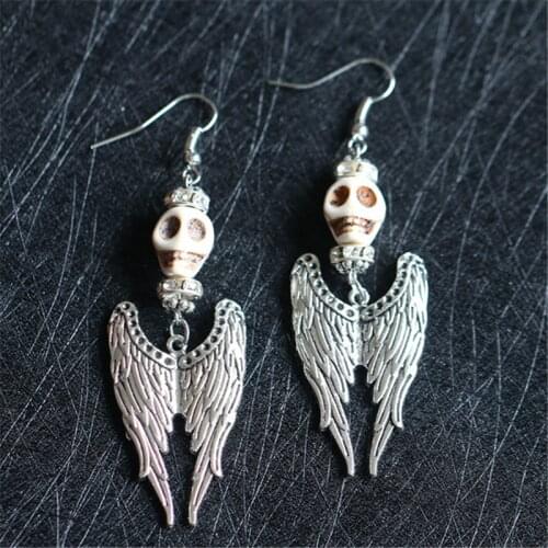 Vintage Gothic Angel Wings Crowned Crown Skull Earrings, Ladies Jewelry Halloween Creative Gift