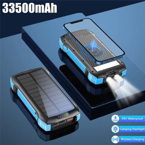 33500mAh Solar Power Bank 10W Qi Wireless Charger External Battery PD20W Fast Charging Powerbank for iPhone 12 Xiaomi Poverbank