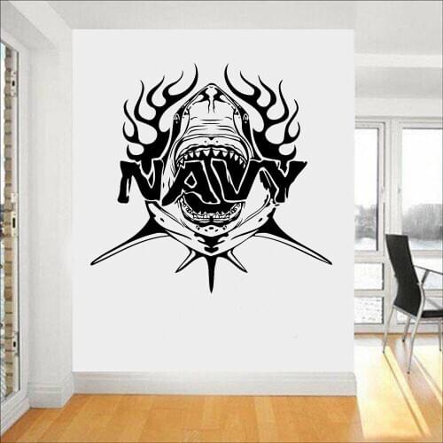 Navy Shark Wall Stickers Boys Room Art Decor Army Predator Fangs War Soldiers Vinyl Wall Decal Home Decor Living Room Z273