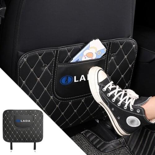 Car Seat Back Anti Kick Protector Mat Auto Logo Accessories For Lada Vesta Niva Samara Kalina Largus Priora Xray Granta