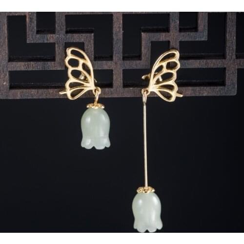 YouLin 925 Silver Long Magnolia Earrings Womens Butterfly Flower Ear Thread Temperament Gentle RETRO Art Earrings