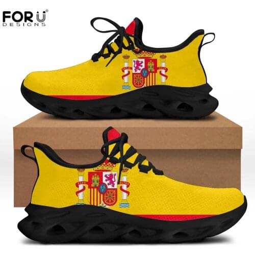 FORUDESIGNS Flats Women Fashion Casual Beach Sneakers Ladies Comfortable Shoes Spain Flag Pattern Lace Up Design Walking Shoes