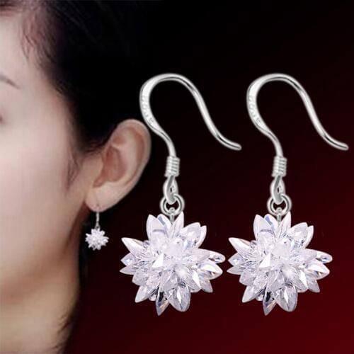Top Quality Fashion Jewelry New Design Ice Flower 925 Sterling Silver Drop Earrings for Women Girls Christmas Gift