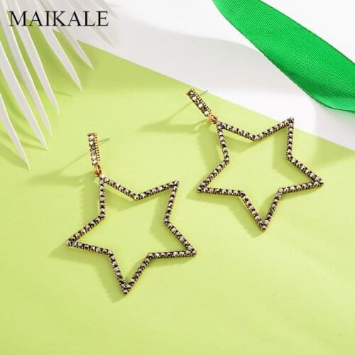 MAIKALE Vintage Star Earrings Gold Black Dangle Earrings Metal Exaggerated Rhinestone Earrings Jewelry for Women Girls Gift