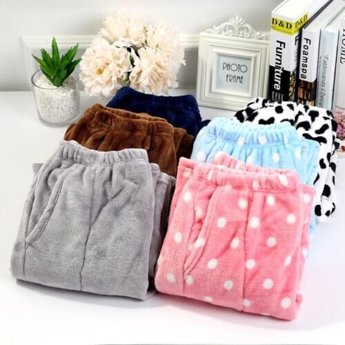 Winter Pajamas Home Pants For Women Men Elastic Trousers Loose Warm Thicken Fannel Pijamas Pants Sleepwear Nightwear Dropship