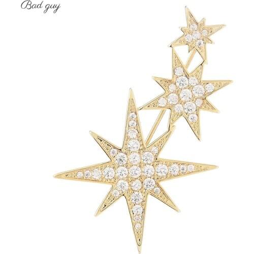 Gold Star Zircon Brooch Pin for Womens Copper Brooch Jewelry Clothes Scarf Buckle Garment Accessories Fine Jewelry Gifts