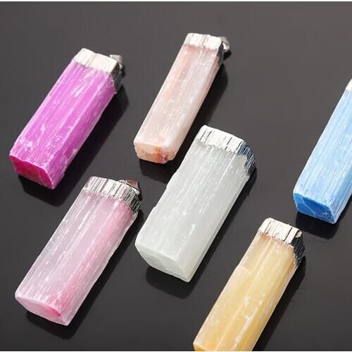 1pc Natural Original Stone Charms Jewelry Making Crystals Cuboid Column Metal Edging 48mm Small Pendant DIY Necklace Accessories