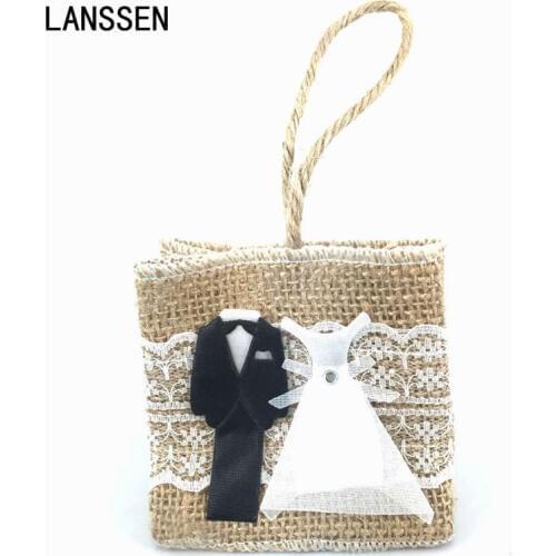 12Pcs Fillable Pouches Bag Baby Wedding Hessian Burlap Linen Jute Bags Candy Bags For Party Decorations