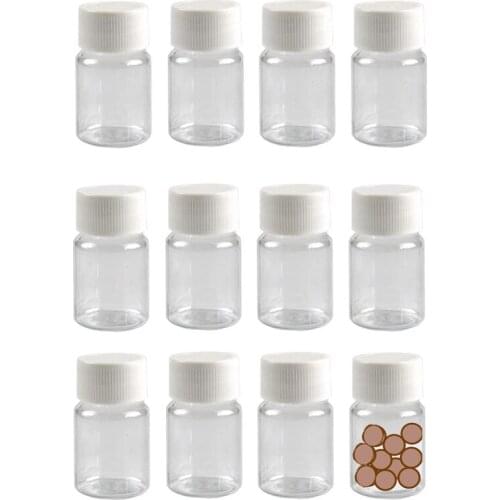 12pcs/lot 15ml 0.51oz Clear Plastic Solid Powder Medicine Chemical Bottles Pill Tablet Case Box Bottle Capsule Container