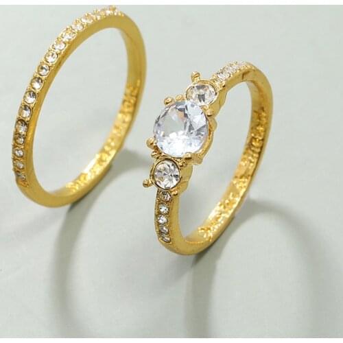 2PCS Trendy Gold Color Crystal Rings Simple Zircon Infinity Stones Ring Wholesale Jewelry Accessories For Women 2021 Wedding
