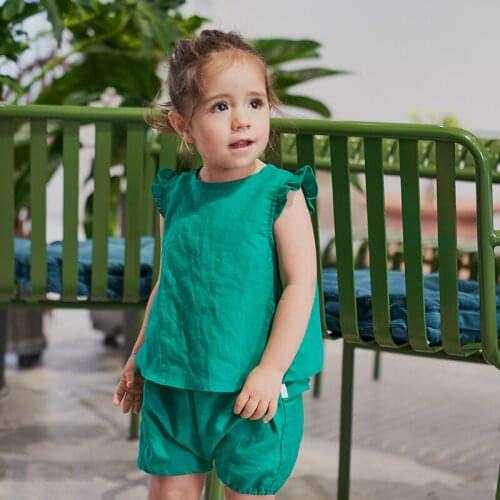 Hollead 2021 Summer Fashion Children Suit Butterfly Sleeve Backless T-Shirt Petal Folds Elastic Band Shorts Cute Kids Girl Sets