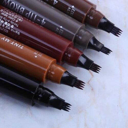 3D Eyebrow Pen Waterproof 4 Fork Tip Eyebrow Tattoo Pencil Long Lasting Natural Pencil Brown Black Grey Brush Makeup 5 Colors