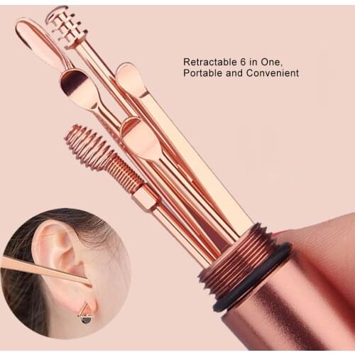 6pcs/set Ear Wax Removal Tool Ear Cleaner Kits Stainless Steel Earpick Curette Ear Pick Ear Cleaner Spoon Spiral Ear Clean Tool