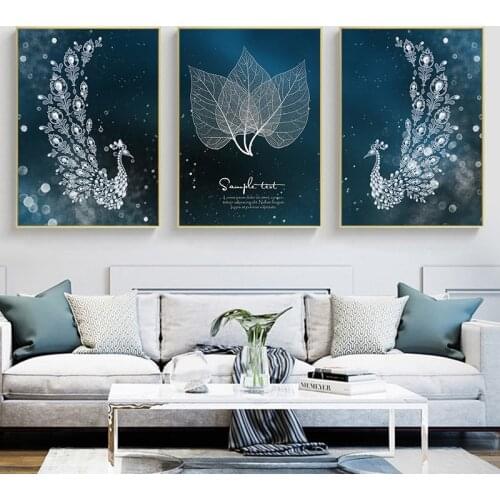 3 Pieces White Peacock Leaf Flower Abstract Canvas Painting Wall Art Nordic Poster Decorative Picture Living Room Decoration
