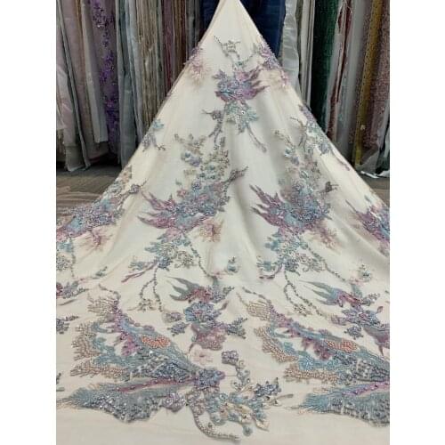 African Lace Fabric SYJ-568687 Embroidered Nigerian Lace Fabric wtih beads High Quality French Tulle Lace Fabric For Wedding