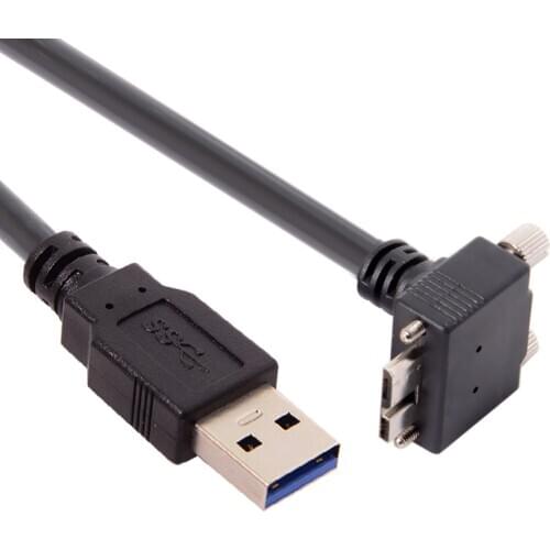 Cablecc 1.2m 90D Up Angled Micro USB Screw Mount to 3.0 Data Cable for Industrial Camera