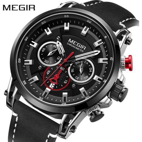 MEGIR Brand Mens Fashion Sports Watches Genuine Leather Quartz Wrist Watch For Men Waterproof Military Clock Relogio Masculino