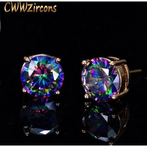 CWWZircons Unisex Fashion Brand Jewelry Classic 8mm Round Mystical Crystal Cubic Zirconia Stud Earrings for Women and Men CZ216